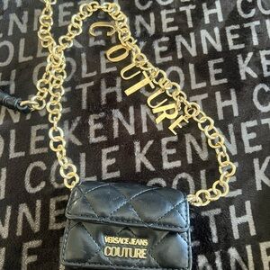 Versace Jeans Couture Black Quilted Mini Bag with Gold Chain